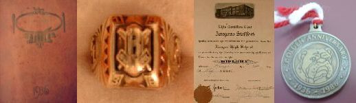 1936 RHS yearbook, class ring, diploma, reunion medal